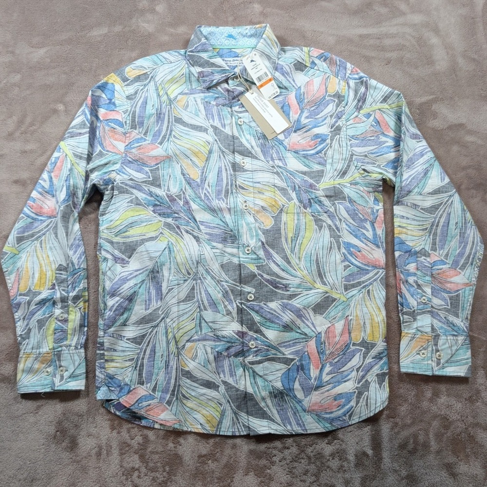 Tommy Bahama Barbados Breeze Stretch Shirt Mens Small Multicolor Tropical Linen